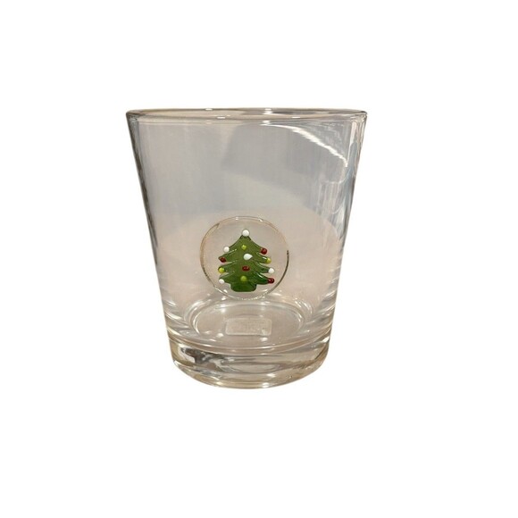 Crate & Barrel Artland Christmas Tree Glass Double Old Fashioned Fused Medallion - Picture 2 of 9